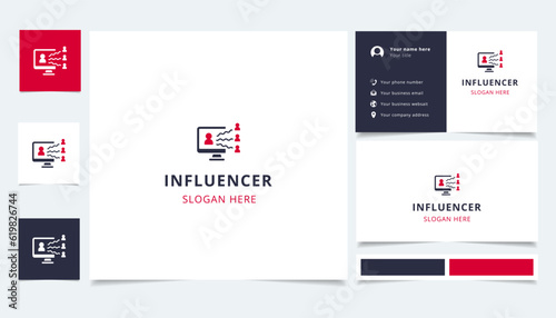 Influencer logo design with editable slogan. Branding book and business card template.