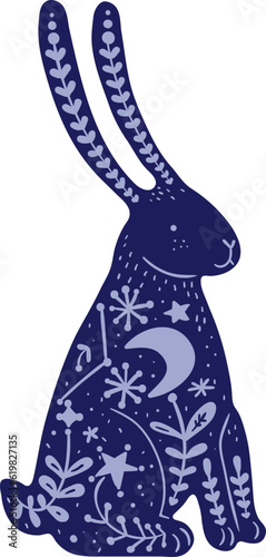 Dark rabbit. Mystical night symbol. Totem animal