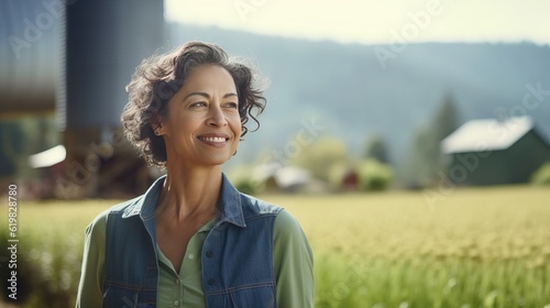 Healthy and happy woman with beautiful smile. she's gardening at farm in the morning.