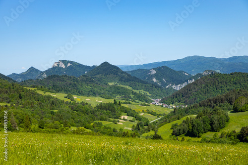 Fototapeta Naklejka Na Ścianę i Meble -  Beautiful panorama of the Pass over Tokarnia. Slovakia. View of the Pieniny Mountains.