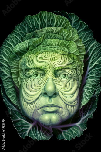 The Sage of Greens: A Mystical Portrait Enshrined in Cabbage Leaves