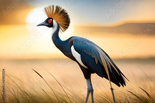 grey crowned crane in continent generated by AI tool © Muhammad