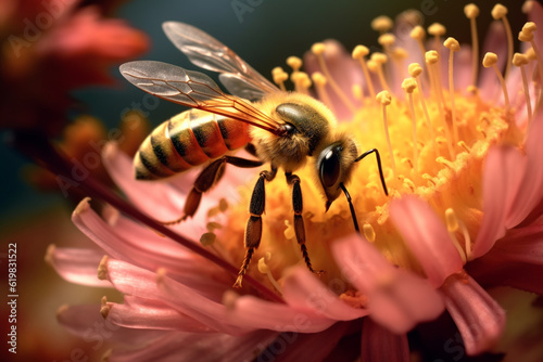 Honey wasp sucks nectar from flowers
