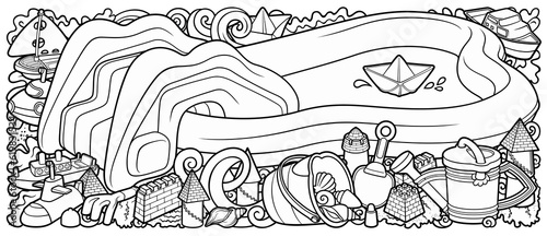 Cartoon cute doodles summer beach children's entertainment illustration.