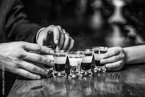 фотографія Group friends tequila shot glasses in bar