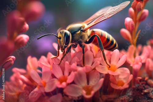 Honey wasp sucks nectar from flowers © MUS_GRAPHIC