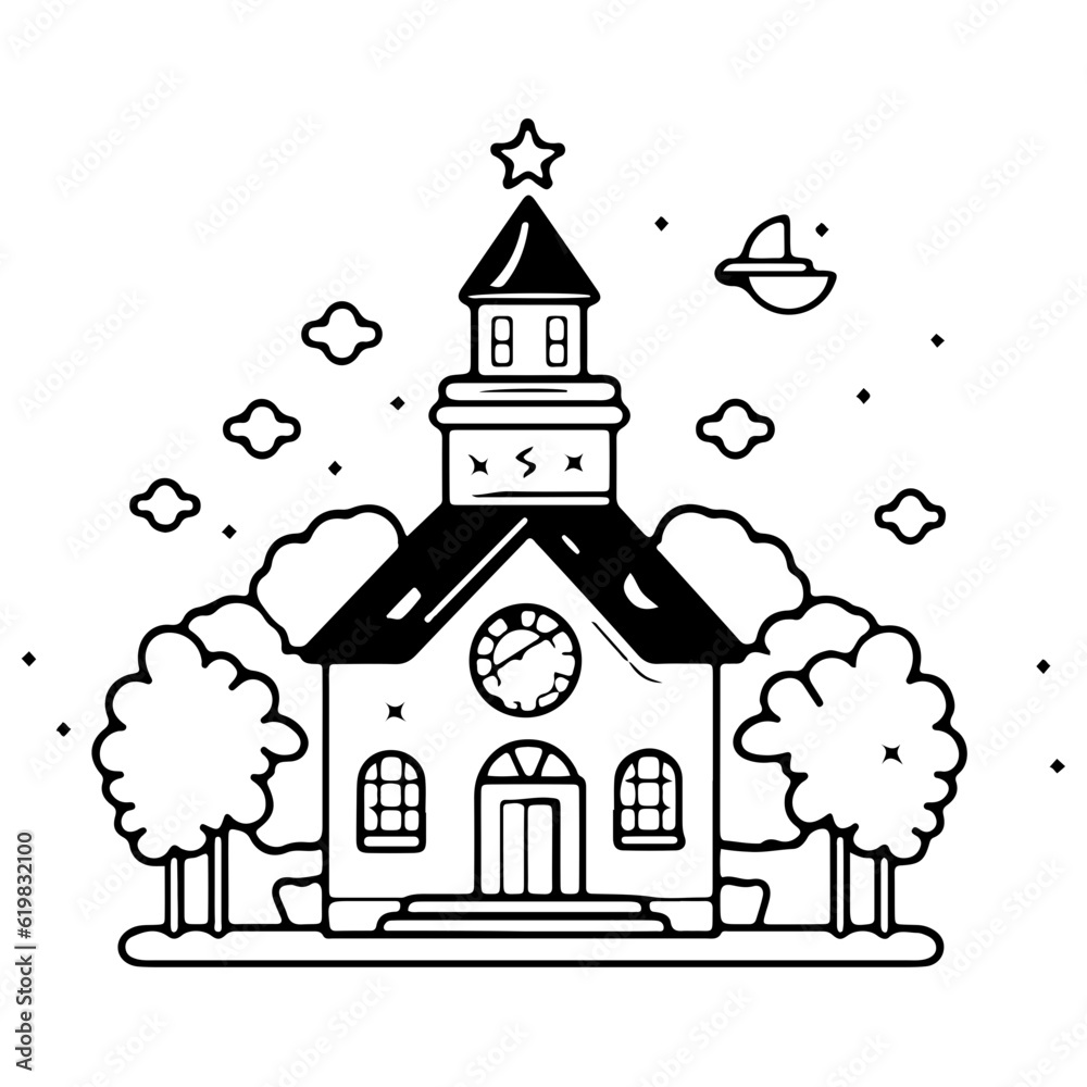 School, Back to school, Cute school outline vector illustration