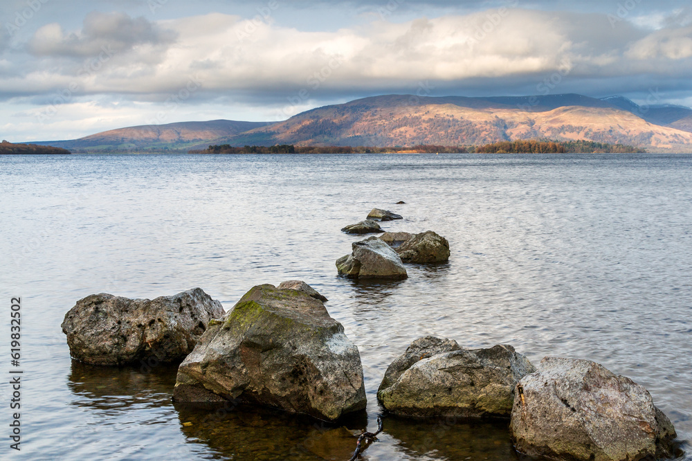 Milarrochy Bay on the eastern shore of Loch Lomond, Loch Lomond and the Trossachs National Park, Scotland.