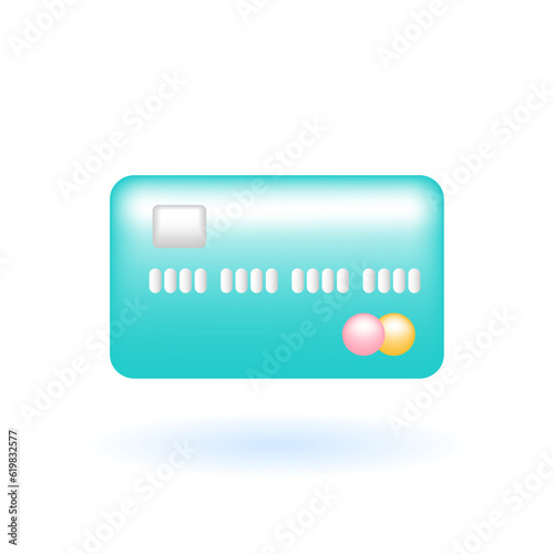 3D Credit Card Debit Card Payment Icon. Marketing Online Shopping Concept. Glossy Glass Plastic Pastel Color. Cute Realistic Cartoon Minimal Style. 3D Render Vector Icon UX UI Isolated Illustration.
