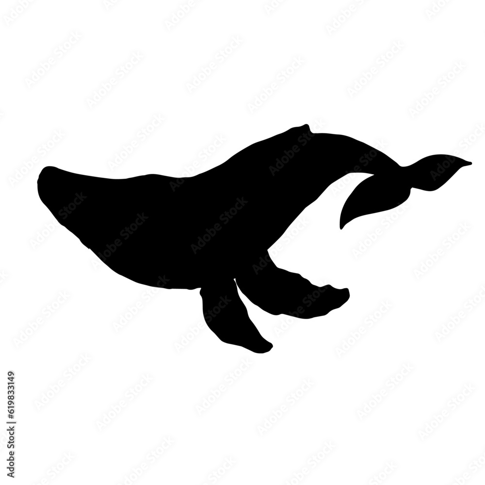 Blue whale aquatic mammal silhouette. Cartoon vector graphics.