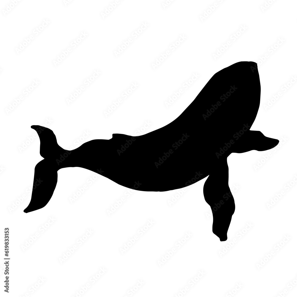 Fototapeta premium Blue whale aquatic mammal silhouette. Cartoon vector graphics.
