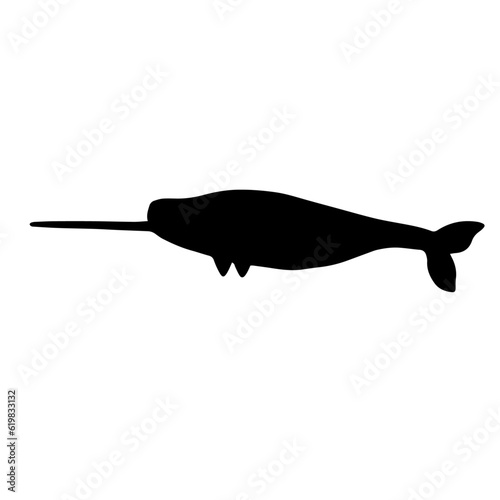 Narwhal silhouette. Predatory marine mammal.Vector graphics.