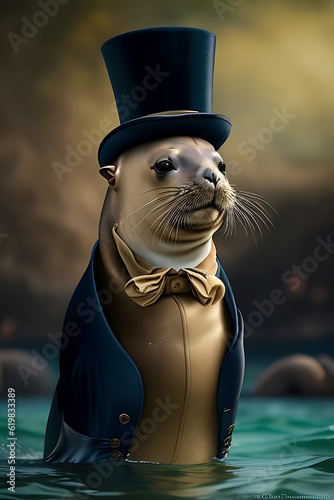 characterful animal portraits, wealthy portraiture, an illustration of animals dressed, Generative AI, AI Art photo