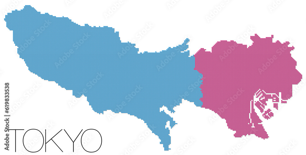 東京都ドット地図 地域分け 23区 多摩地域 影付き TOKIO map 
