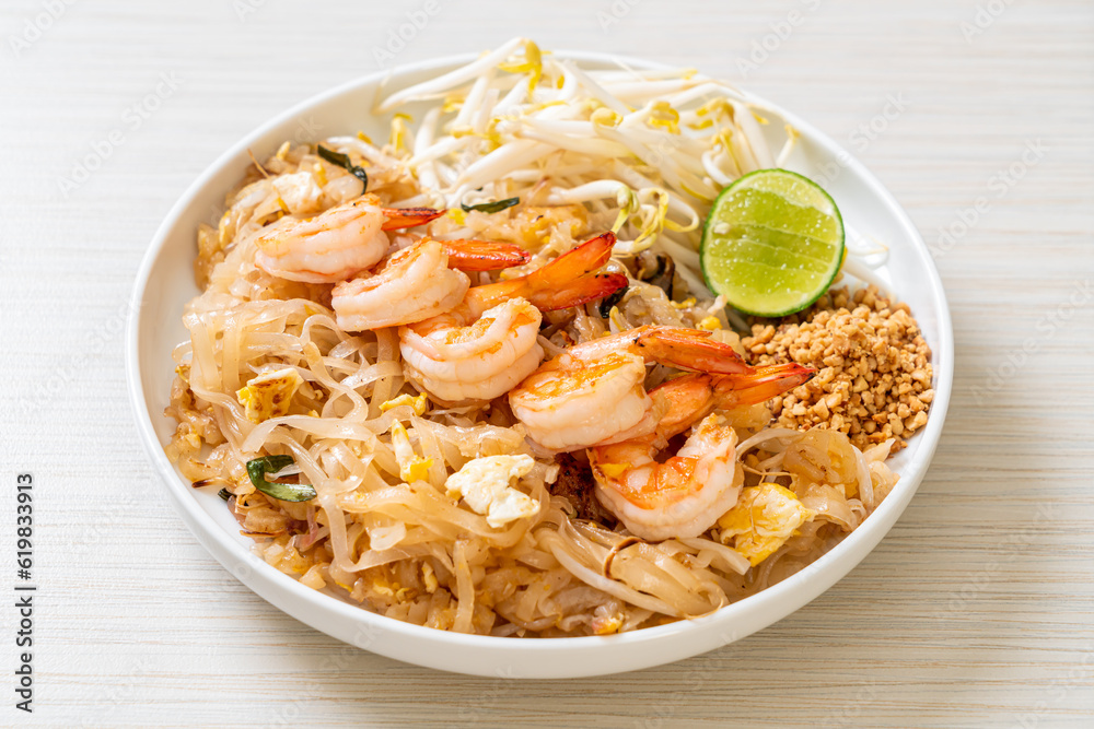 stir-fried noodles with shrimp and sprouts or Pad Thai stir-fried noodles with shrimp and sprouts or Pad Thai