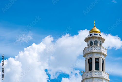 Mosqur Dome, Mosque Top, Light of Hope arabic islamic architecture. Mosque is an Islamic landmark on a blue background
