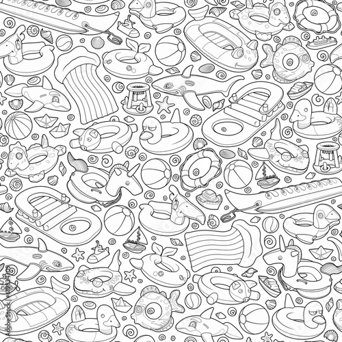 Cartoon cute doodle Inflatable Pool Circles Seamless Pattern.