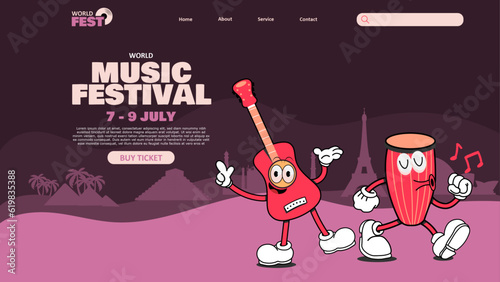 land page for music festival with toon characters