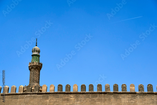 Minaret and decorative wall at the Great Mosque of Muhammad Ali Pasha, Cairo, Egypt