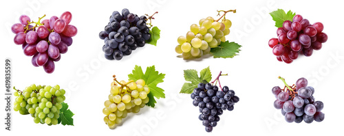 Valokuva Set of fresh grapes on transparent background