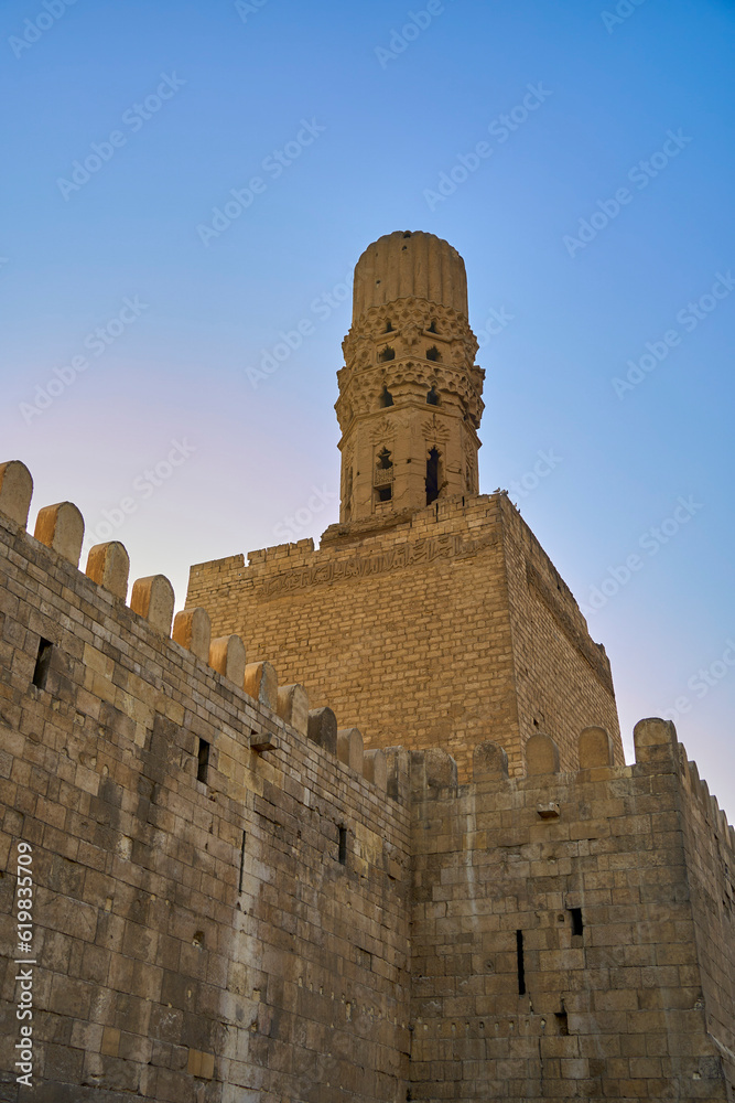 View of the minaret at Al-hakim mosque in central Cairo, Egypt
