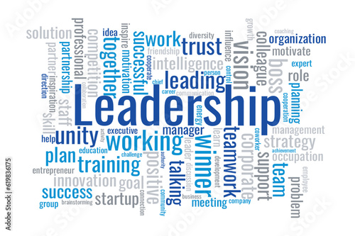 Illustration in the form of a cloud of words related to leadership.