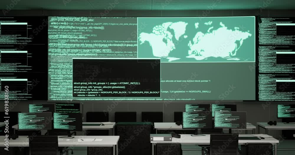 Programming Code Moving On Big Black Screen Background Horizontal With ...