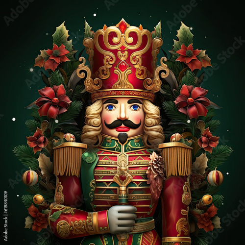 Nutcracker prince. Traditional wooden nutcracker fairytale character who comes to life on Christmas eve. Digital illustration.