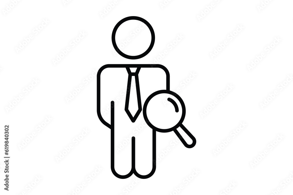 Job search icon. Magnifying glass with people wear ties, Search for employees and job search. Line icon style design. Simple vector design editable