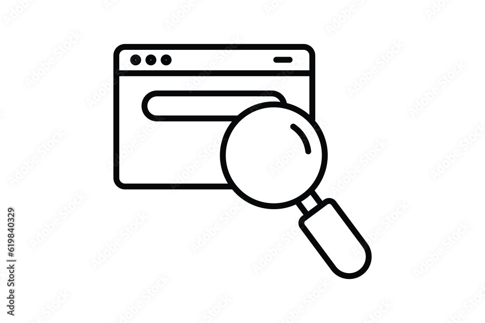search engine icon. Magnifying glass with search bar. Line icon style design. Simple vector design editable search engine icon. Magnifying glass with search bar. Line icon style design. Simple vector design editable