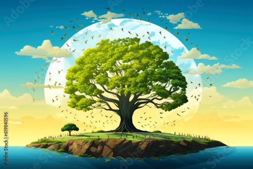 llustration images  Ecosystem restoration  environment day concept tree background. Ecology project concept  Generative AI illustration