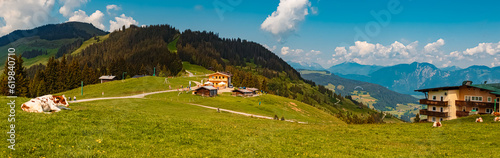 High resolution stitched summer panorama at Mount Markbachjoch, Niederau, Wildschoenau, Tyrol, Austria photo