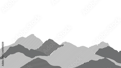 Abstract mountain background vector. Mountain landscape with line effect, halftone, line art texture. Black and white hills art wallpaper design for print, wall art, cover and interior.