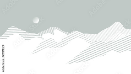 Abstract mountain background vector. Mountain landscape with line effect, halftone, line art texture, moon. color hills art wallpaper design for print, wall art, cover and interior.