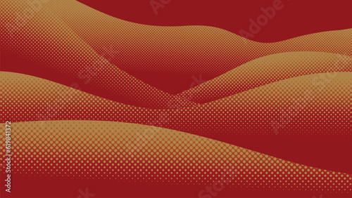 Abstract mountain background vector. Mountain landscape with fading dot effect, halftone, dot grunge texture. Red and gold hills art wallpaper design for print, wall art, cover and interior.