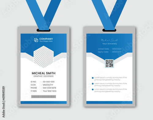 Corporate Modern and simple business office id card design. Modern and minimalist id card template.
Clean and simple corporate company employee id card design.