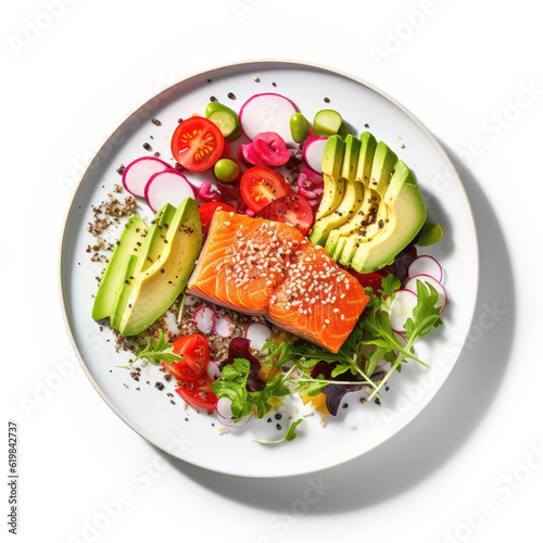 Fotobehang Health-focused smoked salmon dinner with quinoa salad and avocado slices generat