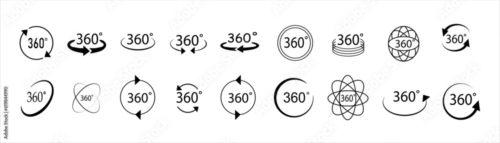 Vecteur Stock 360 degrees vector icon set. Round signs with arrows ...