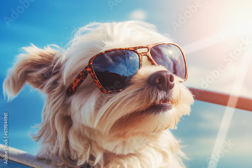 cool dog with sunglasses enjoying summer on the beach © Felippe Lopes
