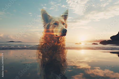 double exposure of a dog on the beach