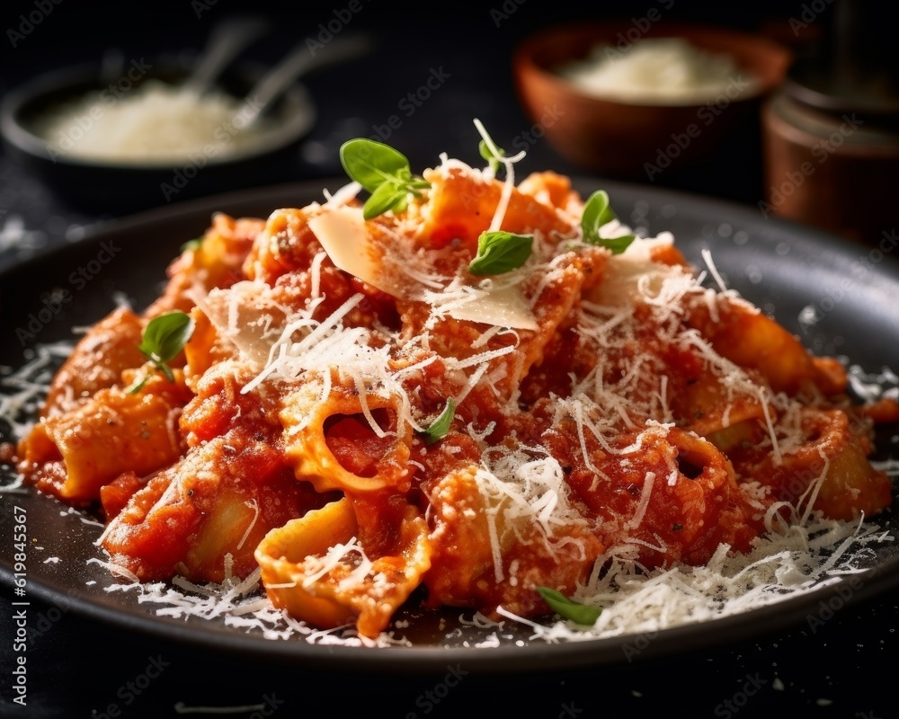 plate of freshly cooked Cappelletti pasta topped with a rich tomato sauce and sprinkled with grated Parmesan cheese plate of freshly cooked Cappelletti pasta topped with a rich tomato sauce and sprinkled with grated Parmesan cheese
