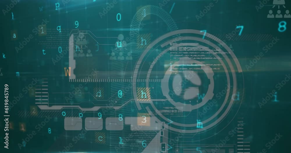 Animation of interface with cyber security data processing against green background Animation of interface with cyber security data processing against green background