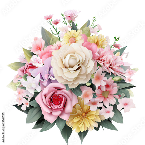 Beautiful bouquet of flowers isolated flowers illustration.gift box on white background Birthday, Wedding, Mother's Day, Valentine's day, Women's Day flowers and leaves for invitation,Ai generatated © KengVit14