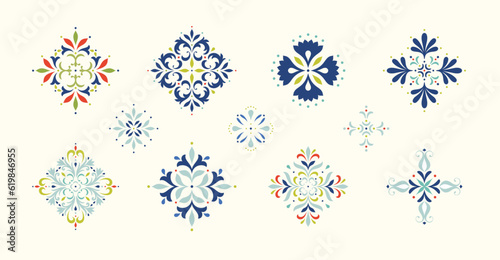 Oriental floral ornament. Damask graphic elements. Imperial rococo decor. For seamless patterns, wrapping paper, greeting and business cards, wedding invitations, textile, t-shirt prints etc. #619846955