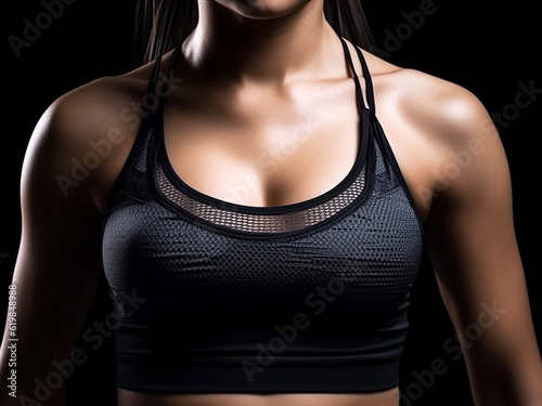 Chest and upper body of a beautiful athletic young woman, close-up. Generative AI © Tatiana