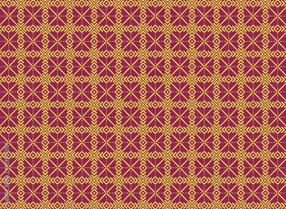 Astec tribal pattern in bright colors, square geometric pattern used in backgrounds, decor, rugs, textiles, clothing.