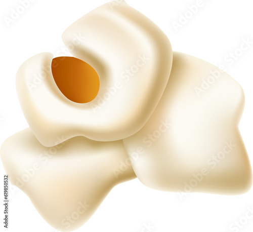 Popcorn piece. Realistic popped corn kernel snack