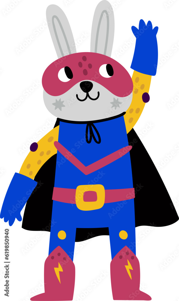 Rabbit with super powers. Superhero animal character Rabbit with super powers. Superhero animal character