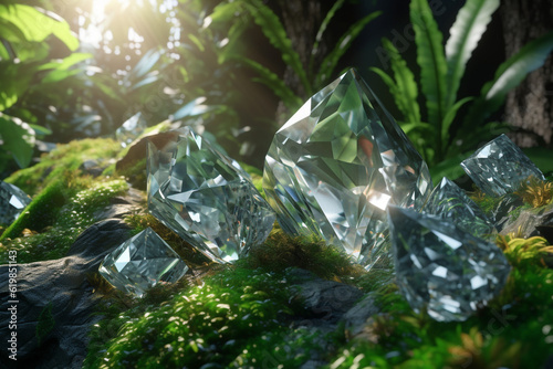 diamond in the forest between rendering minimal background