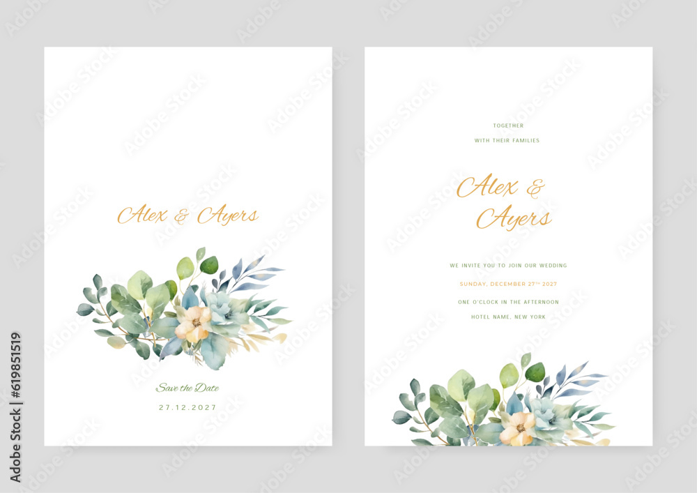 Template design with highly detailed, vector, realistic, spring flowers. Botanical wedding invitation card template design, white magnolia flowers and leaves.